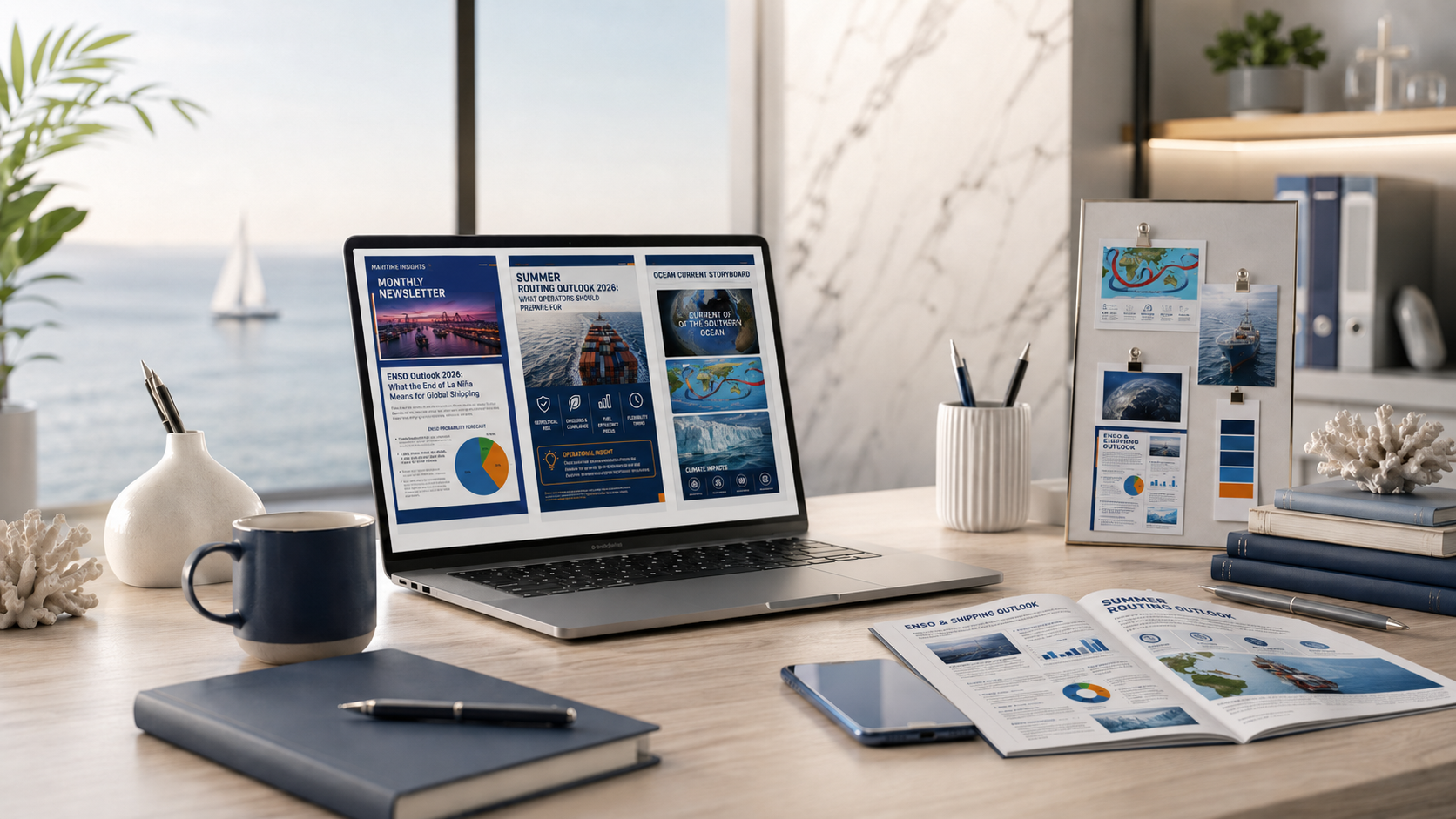 Weather-routing newsletters, presentations and video storyboard workspace
