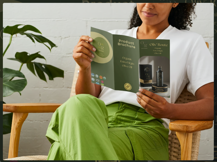 Oliv’Route brochure shown in a lifestyle mockup